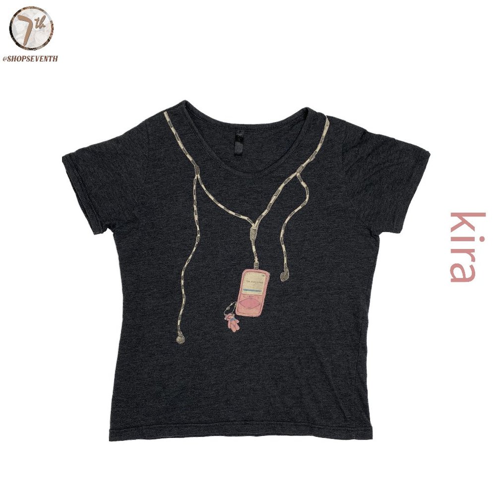 (40% OFF) Kira Vintage Gray & Pink Graphic Tee Aesthetic Pastel MP3 Player Top